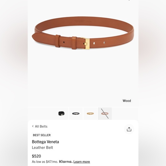 Bottega Veneta Brown Leather Belt size 90 medium color: wood - Picture 1 of 5